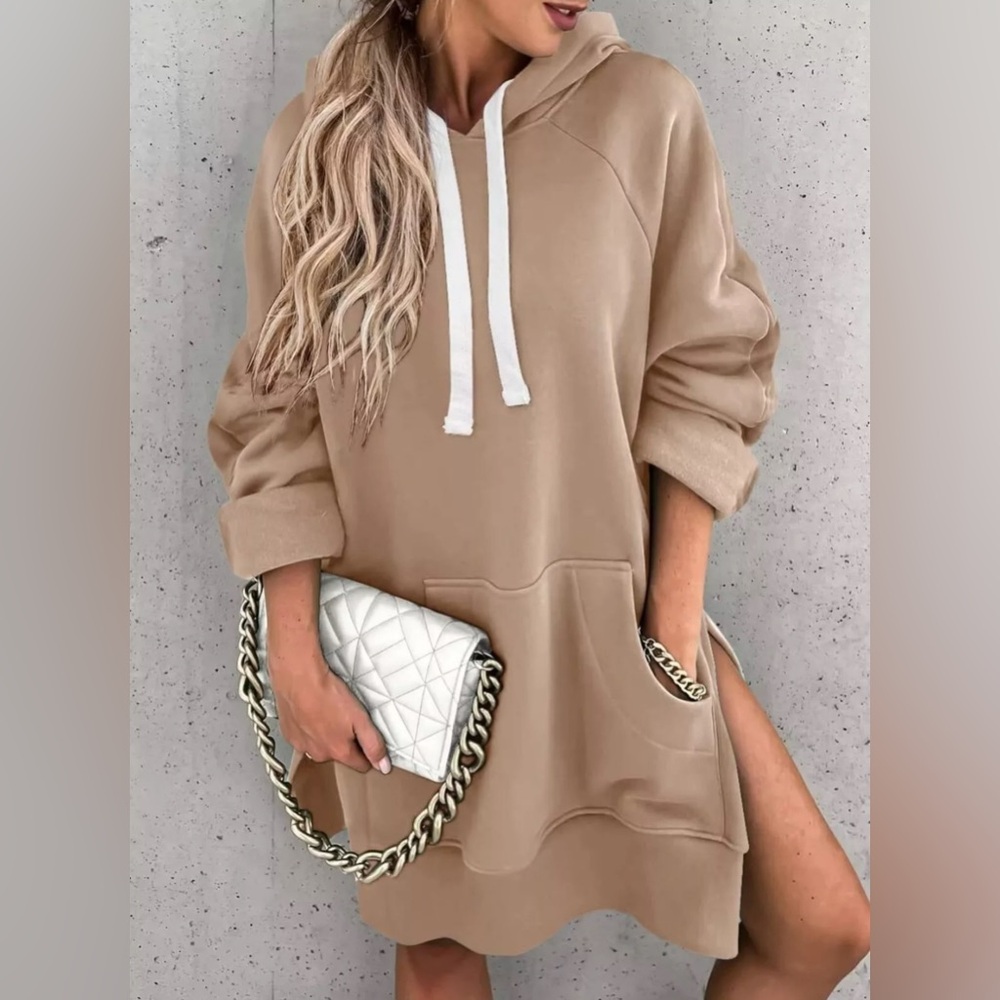 Khaki colored relaxed Oversized 3/4 Sleeve Sweatshirt